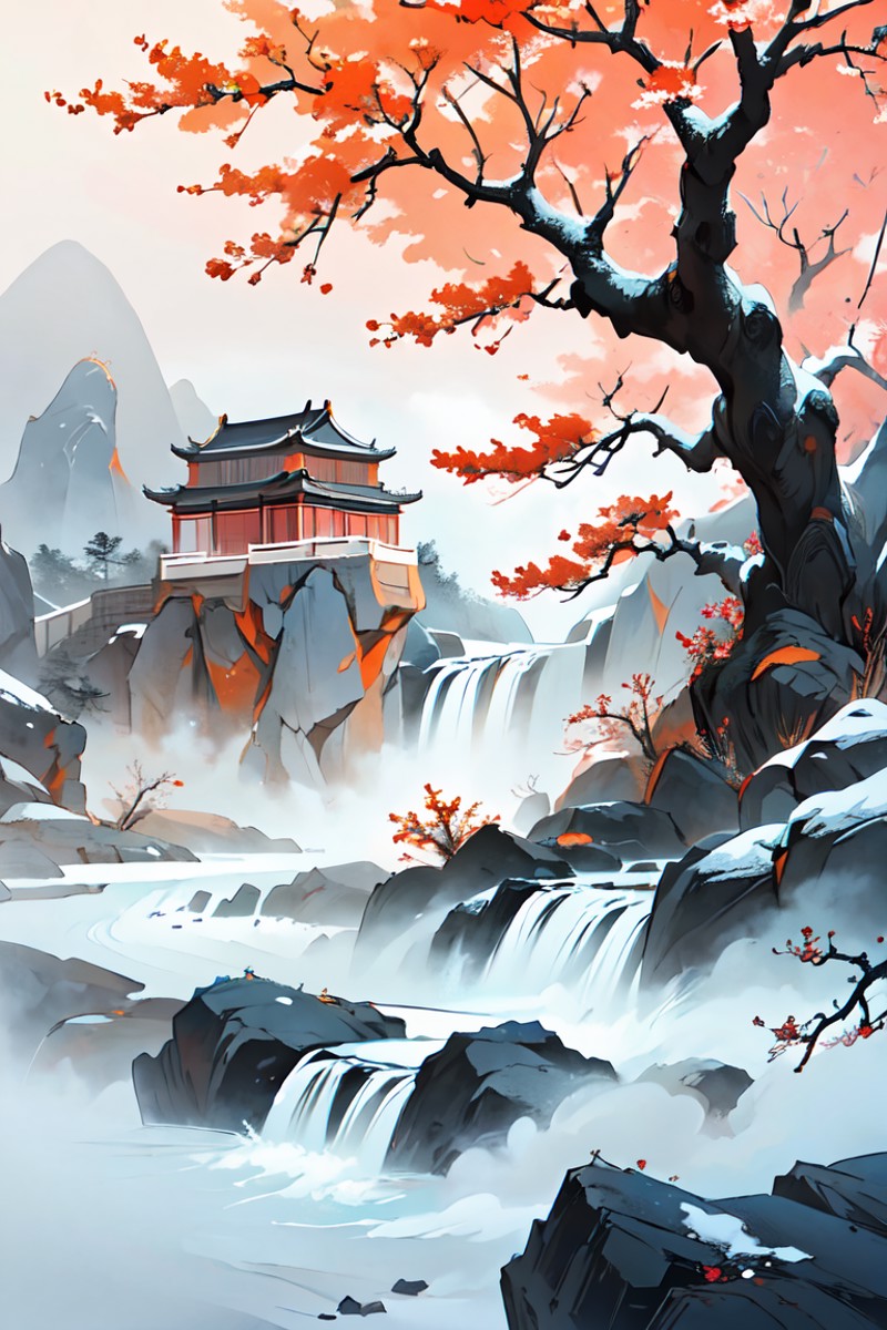 410968-4292264531-Chinese landscape painting, landscape artistic conception, Zen aesthetics, Zen composition, Chinese ancient architectural comple.png